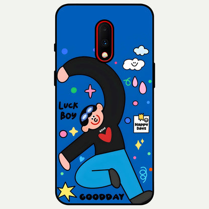  Happy Luck Vibe Glass Case For OnePlus 7 back cover – full design glossy printed glass finish