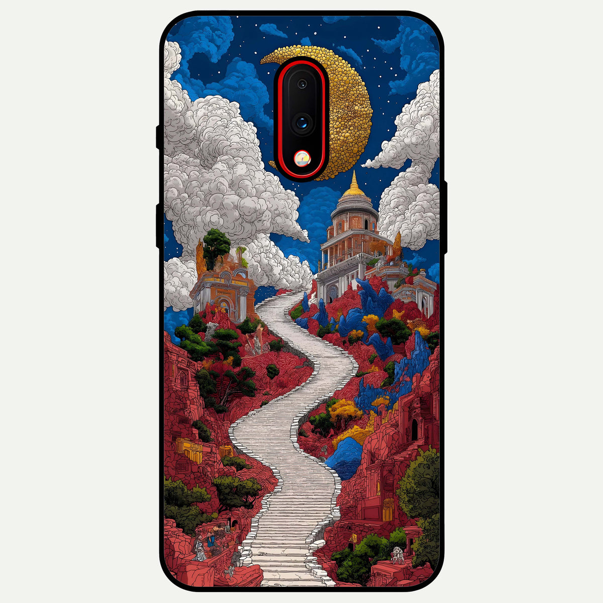  Heavenly Moon Path Glass Case For OnePlus 7 back cover – full design glossy printed glass finish