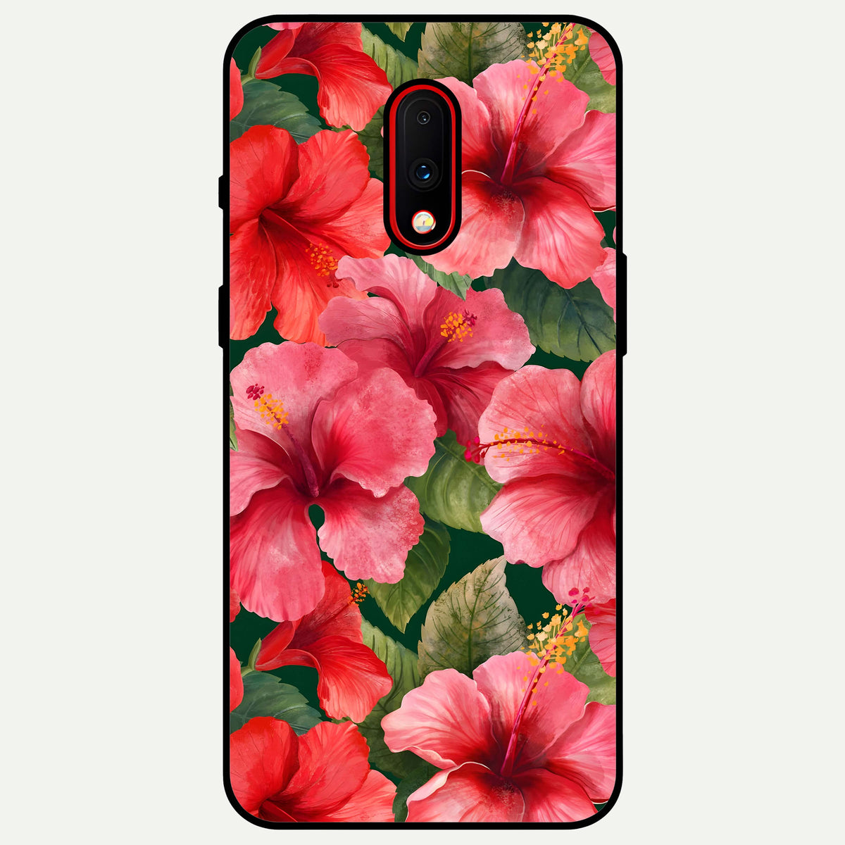  Hibiscus Pattern Glass Case For OnePlus 7 back cover – full design glossy printed glass finish