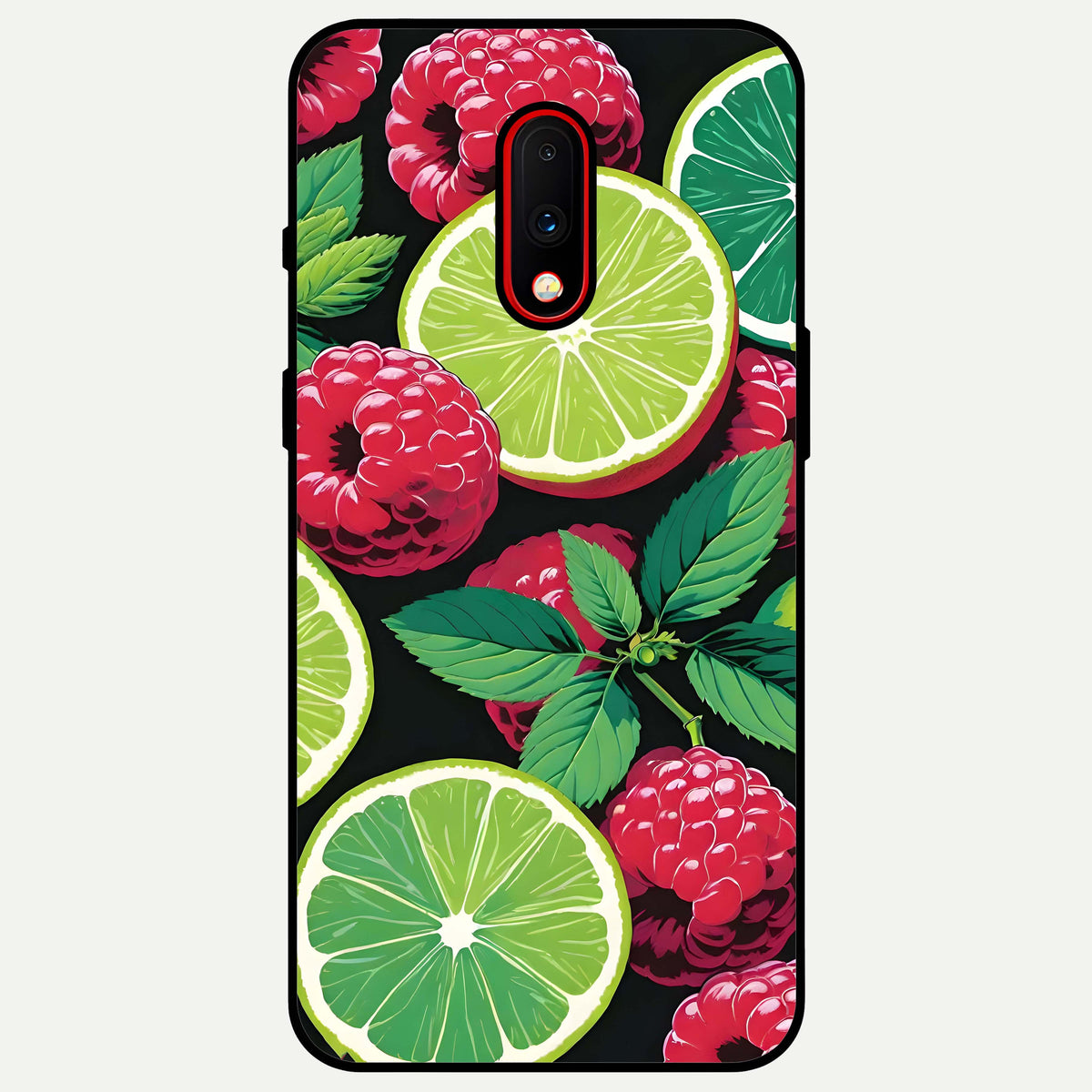 Lime and Raspberry Pattern Glass Case For OnePlus 7 back cover – full design glossy printed glass finish