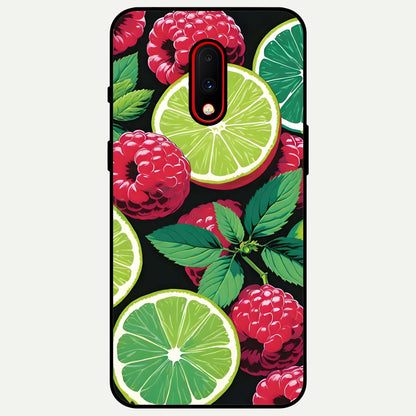  Lime and Raspberry Pattern Glass Case For OnePlus 7 back cover – full design glossy printed glass finish