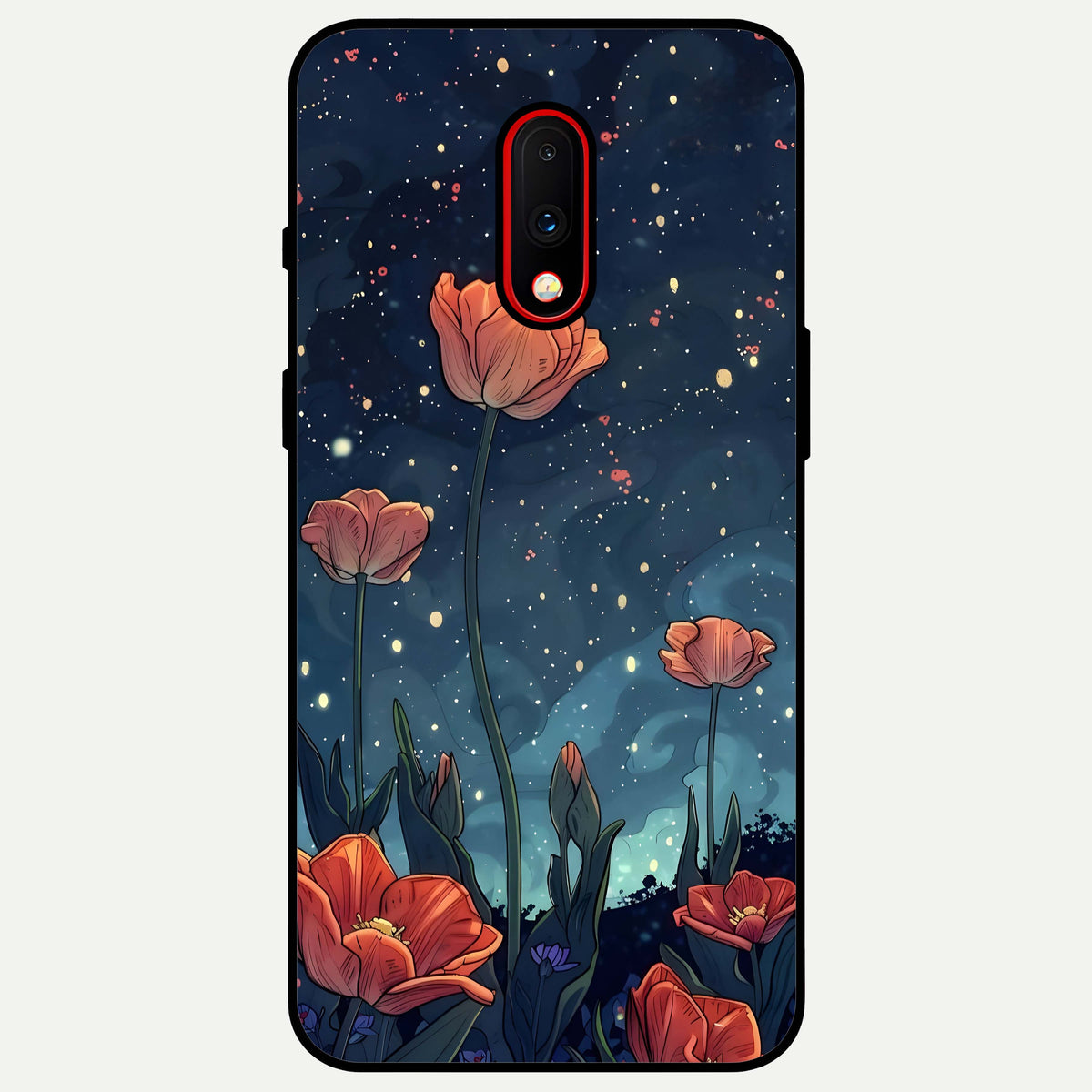  Midnight Tulip Glow Glass Case For OnePlus 7 back cover – full design glossy printed glass finish
