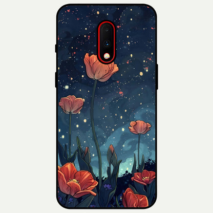  Midnight Tulip Glow Glass Case For OnePlus 7 back cover – full design glossy printed glass finish
