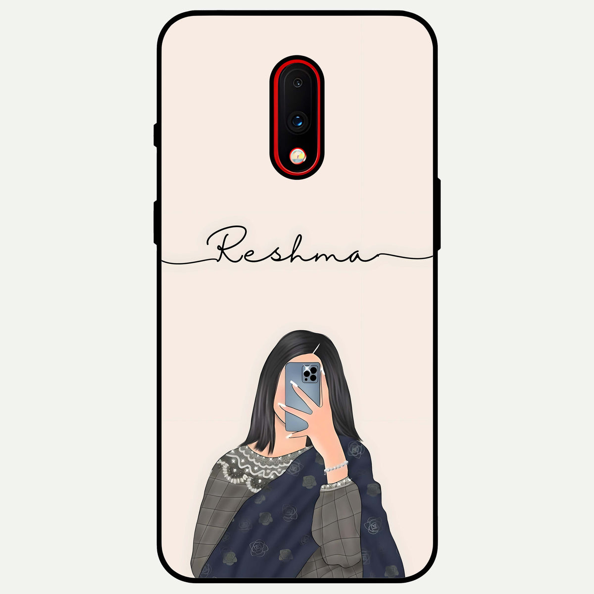  Mirror Mood Muse With Custom Name Glass Case For OnePlus 7 back cover – full design glossy printed glass finish