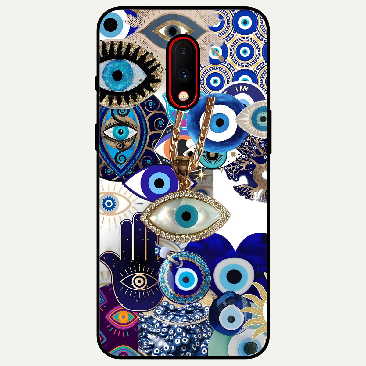  Mystic Charm Eye Glass Case For OnePlus 7 back cover – full design glossy printed glass finish