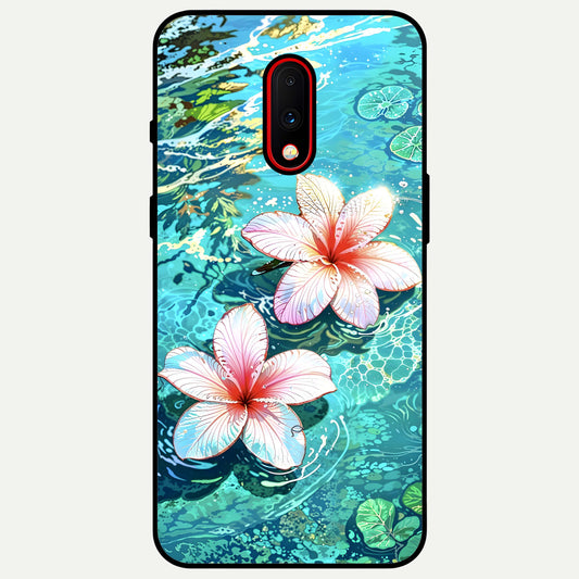  Pink Flowers in Water Glass Case For OnePlus 7 back cover – full design glossy printed glass finish