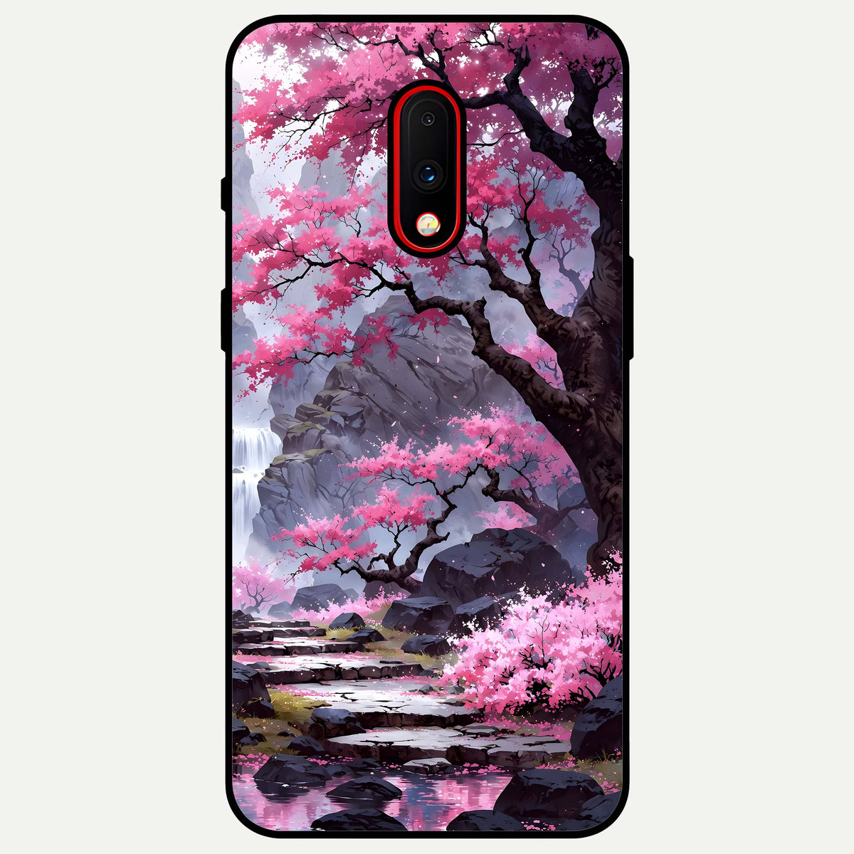  Pink Sunflower Glow Glass Case For OnePlus 7 back cover – full design glossy printed glass finish