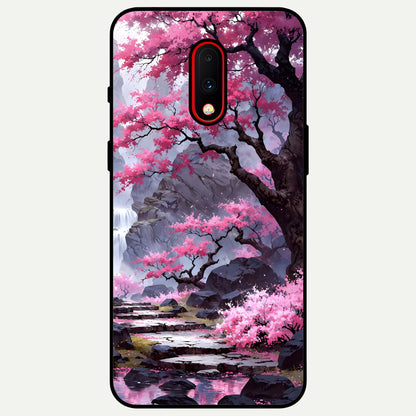  Pink Sunflower Glow Glass Case For OnePlus 7 back cover – full design glossy printed glass finish