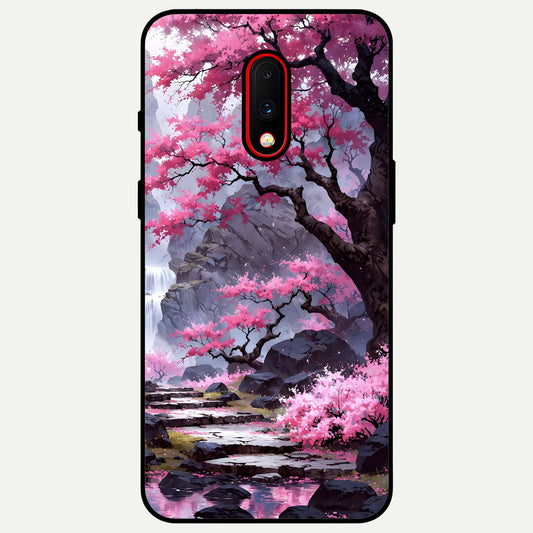  Pink Sunflower Glow Glass Case For OnePlus 7 back cover – full design glossy printed glass finish