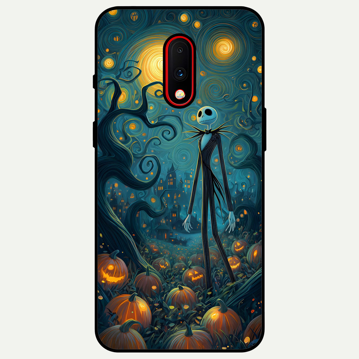  Pumpkin Moon Night Glass Case For OnePlus 7 back cover – full design glossy printed glass finish