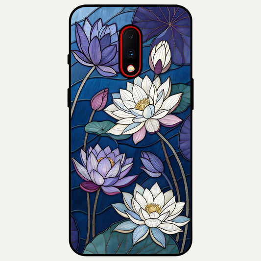  Purple Lotus Stained Glass Case For OnePlus 7 back cover – full design glossy printed glass finish