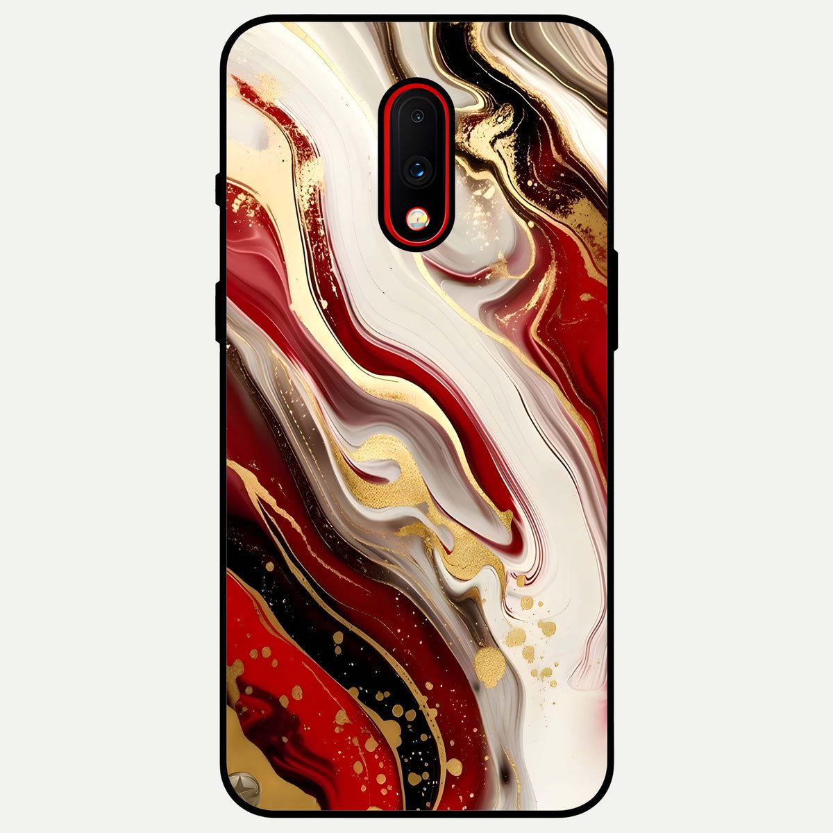  Red And White Marble Glass Case For OnePlus 7 back cover – full design glossy printed glass finish