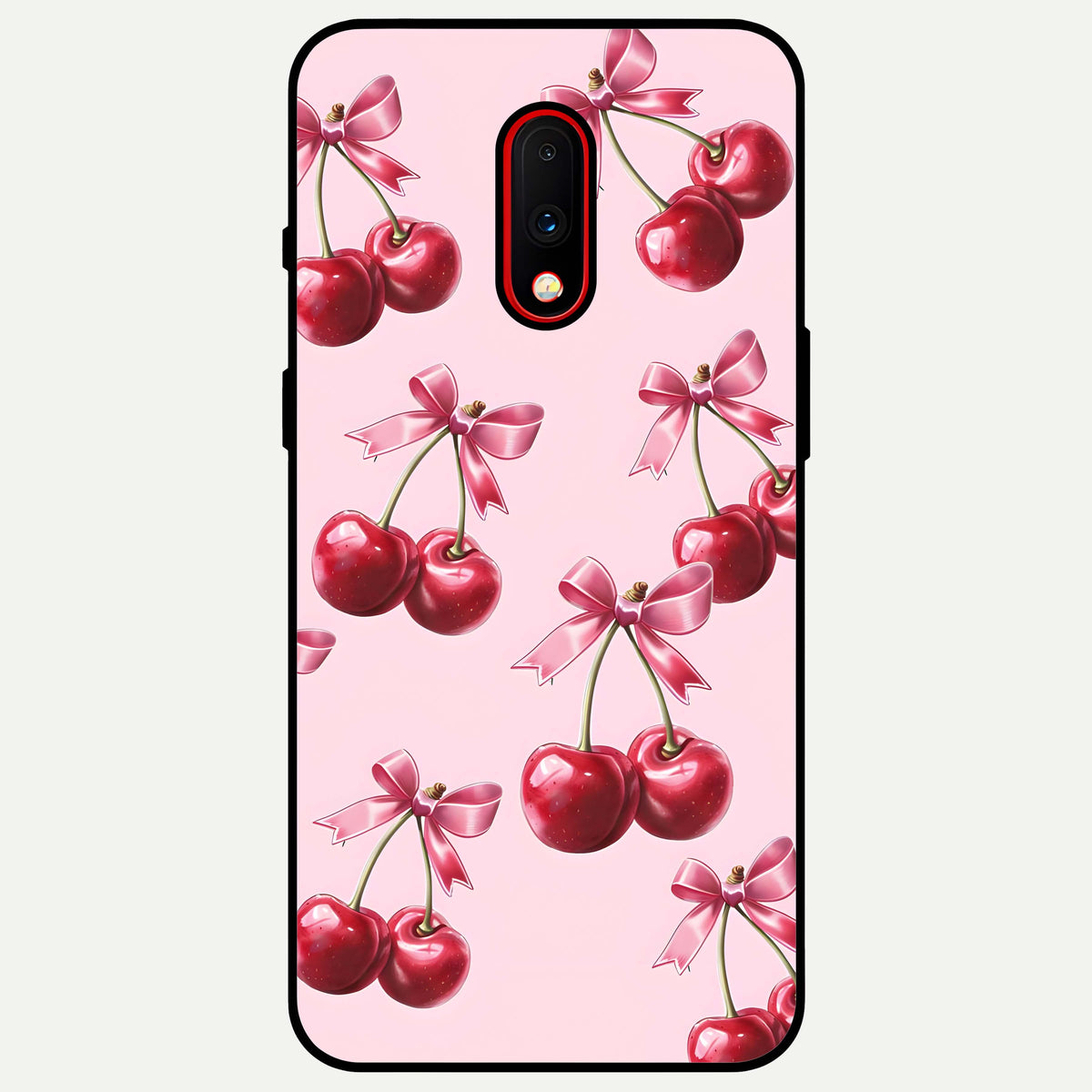  Red Cherries Pattern Glass Case For OnePlus 7 back cover – full design glossy printed glass finish
