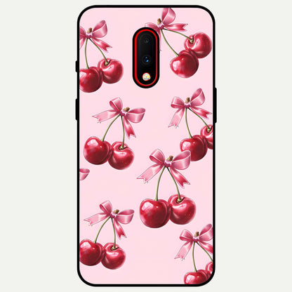  Red Cherries Pattern Glass Case For OnePlus 7 back cover – full design glossy printed glass finish