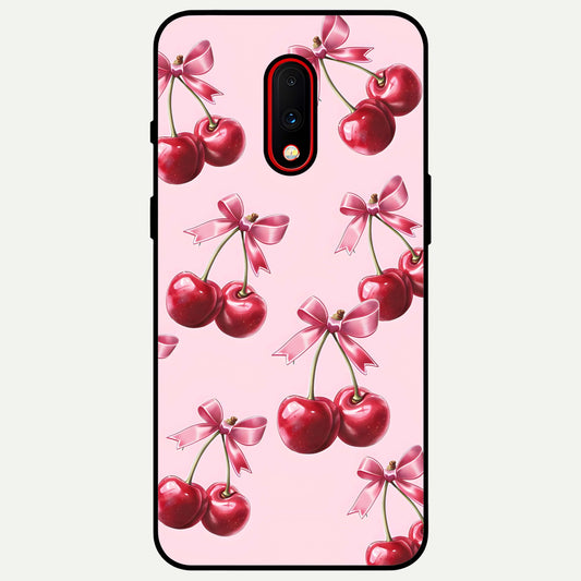  Red Cherries Pattern Glass Case For OnePlus 7 back cover – full design glossy printed glass finish