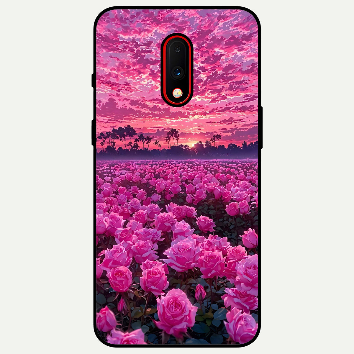  Rose Sunset Valley Glass Case For OnePlus 7 back cover – full design glossy printed glass finish