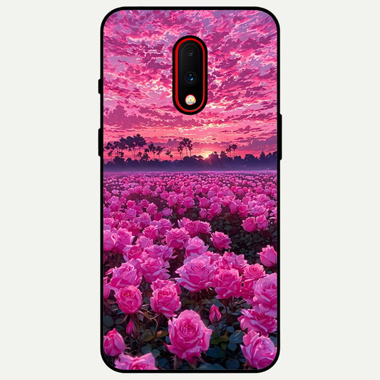  Rose Sunset Valley Glass Case For OnePlus 7 back cover – full design glossy printed glass finish