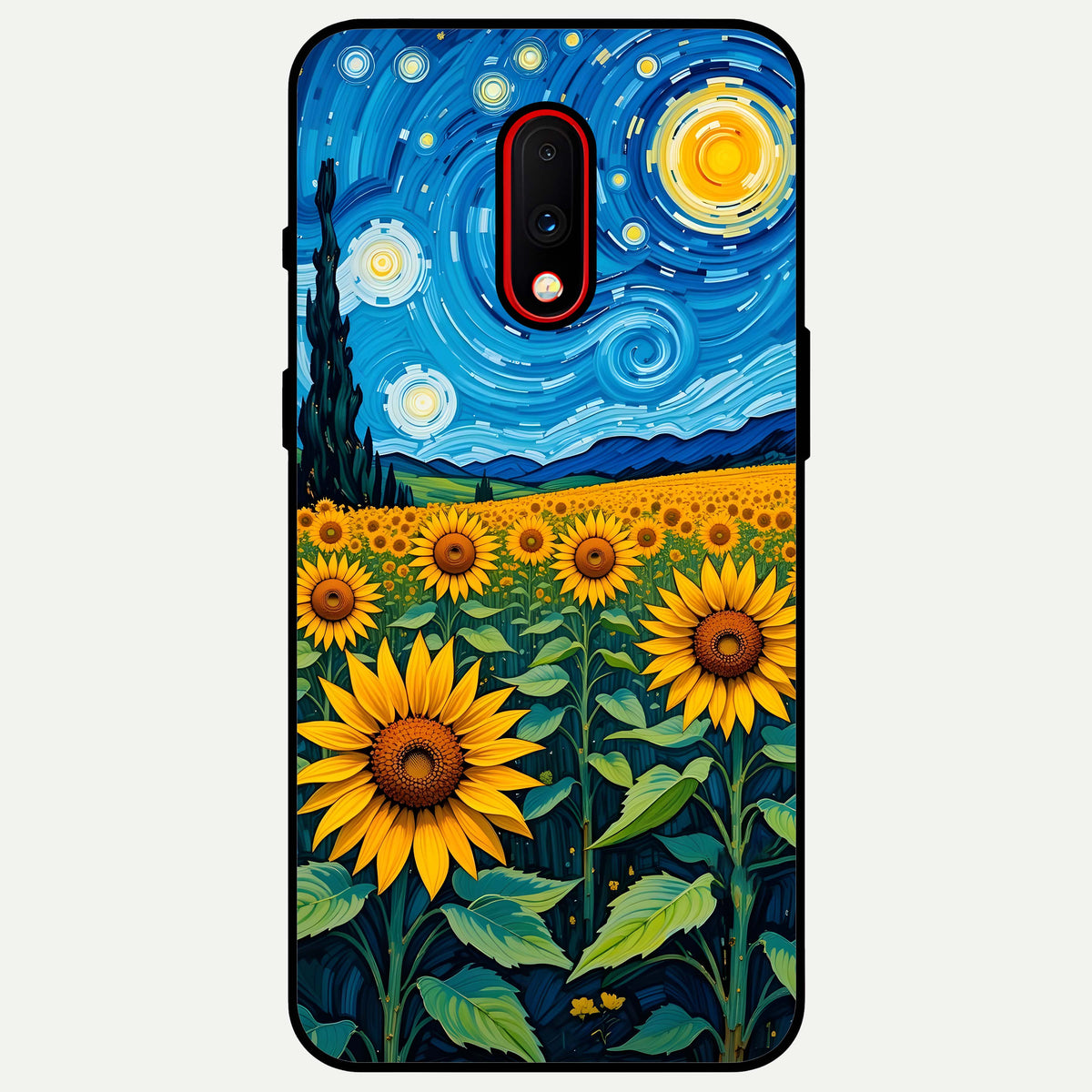  Starry Sunflower Dreams Glass Case For OnePlus 7 back cover – full design glossy printed glass finish