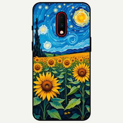  Starry Sunflower Dreams Glass Case For OnePlus 7 back cover – full design glossy printed glass finish