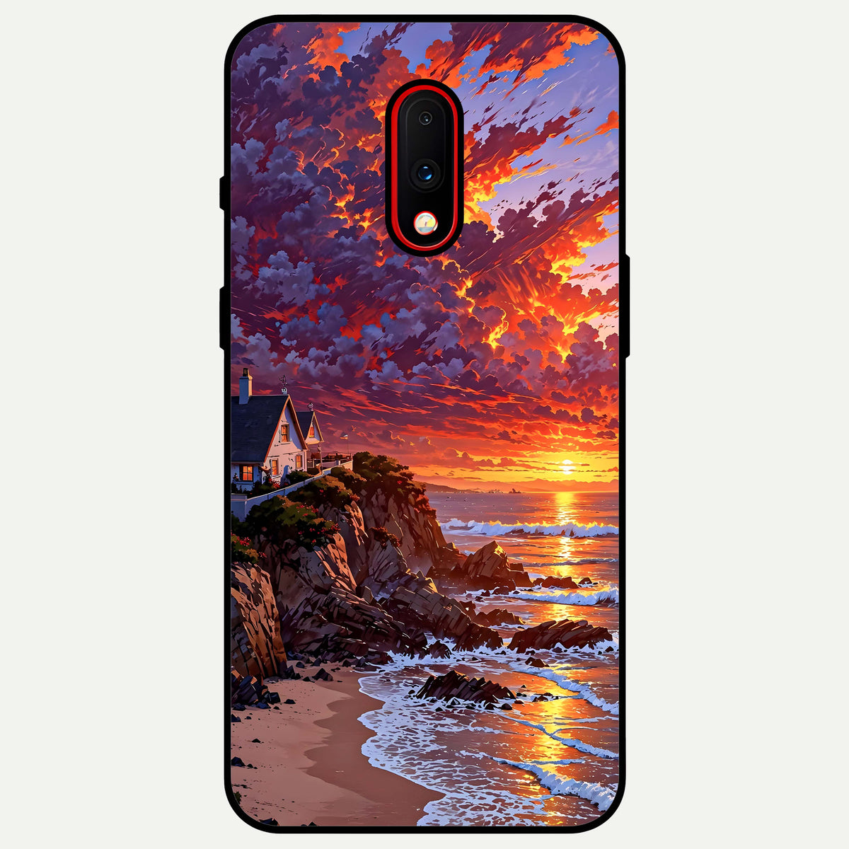  Sunset House By Sea Glass Case For OnePlus 7 back cover – full design glossy printed glass finish