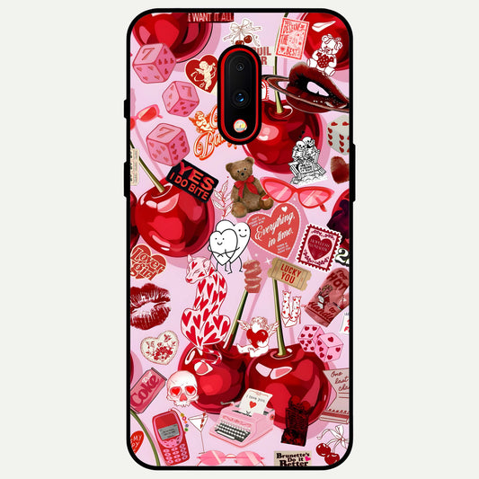  Sweet Cherry Chaos Glass Case For OnePlus 7 back cover – full design glossy printed glass finish