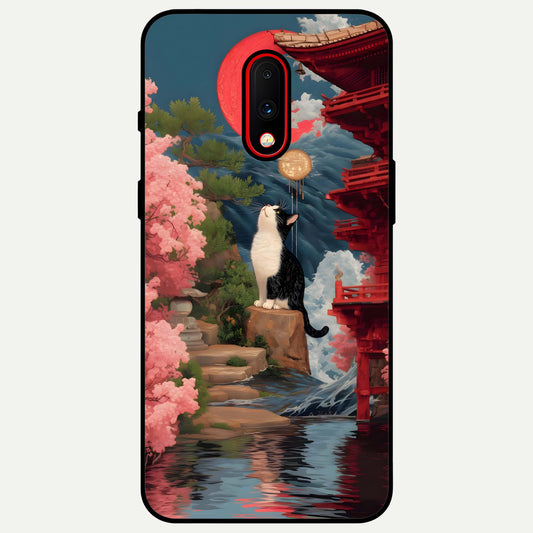  Temple Cat Scenery Glass Case For OnePlus 7 back cover – full design glossy printed glass finish