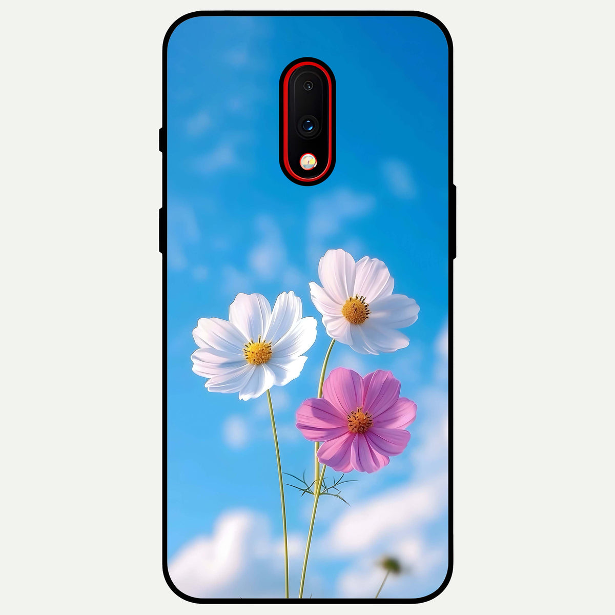  Tripple Flowers With Sky Glass Case For OnePlus 7 back cover – full design glossy printed glass finish
