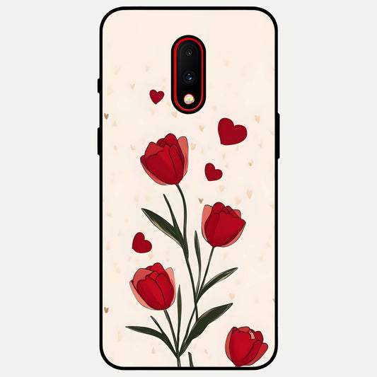  Tulip With Heart Glass Case For OnePlus 7 back cover – full design glossy printed glass finish