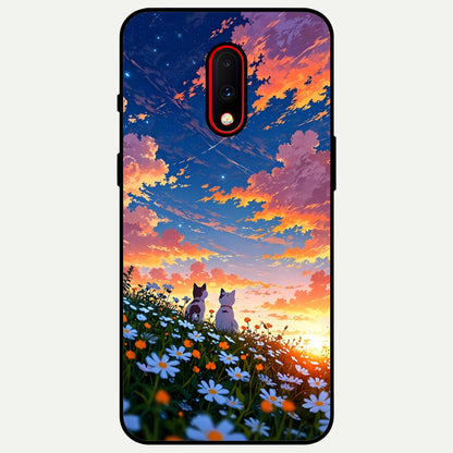  Two Cats Friends Glass Case For OnePlus 7 back cover – full design glossy printed glass finish