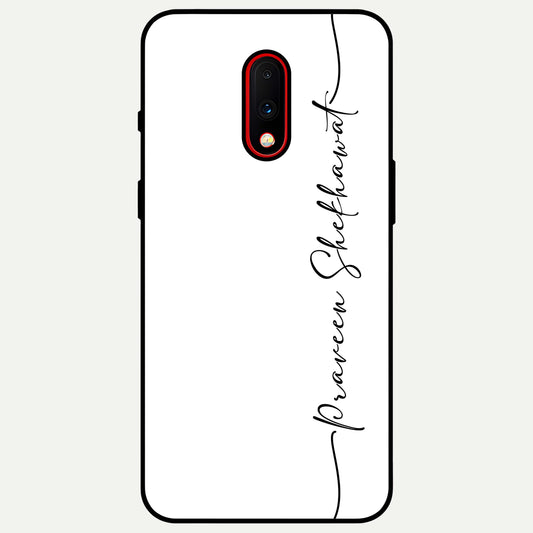  White Tune Custom Name Glass Case For OnePlus 7 back cover – personalized glossy printed glass finish