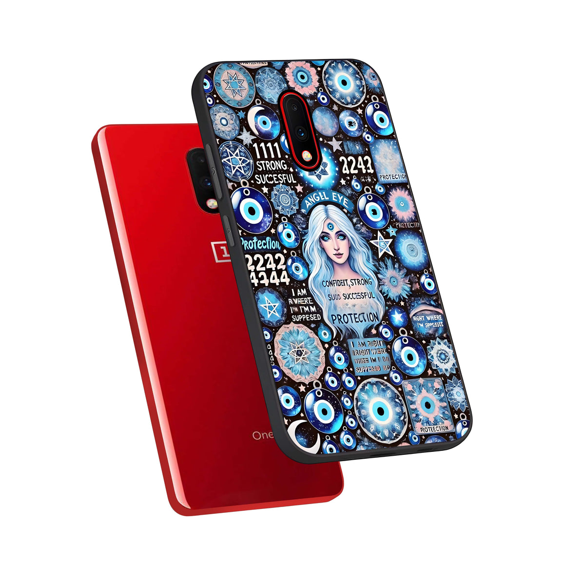  Angel Aura Shield phone case For OnePlus 7 showing premium glass back cover with detailed artwork