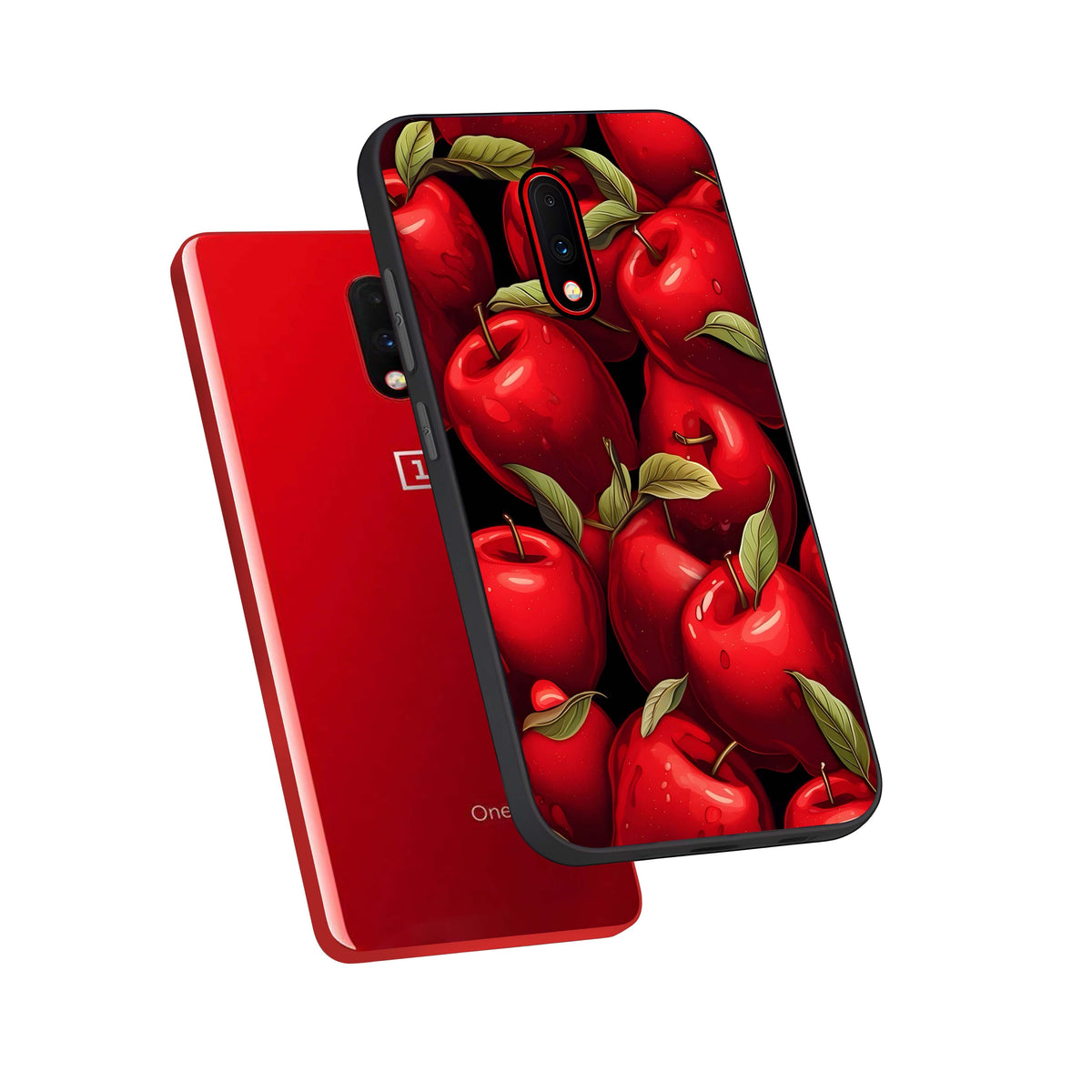  Apple Pattern phone case For OnePlus 7 showing premium glass back cover with detailed artwork