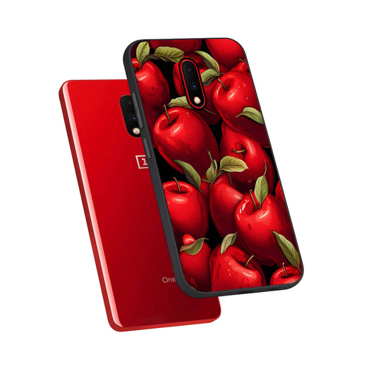  Apple Pattern phone case For OnePlus 7 showing premium glass back cover with detailed artwork