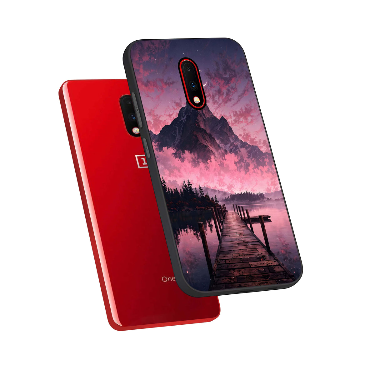  Beautiful Mountain View phone case For OnePlus 7 showing premium glass back cover with detailed artwork