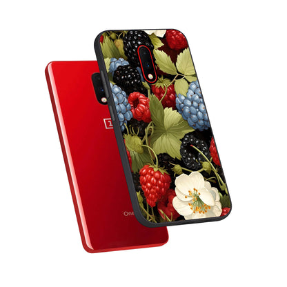  Berry Bloom Charm phone case For OnePlus 7 showing premium glass back cover with detailed artwork