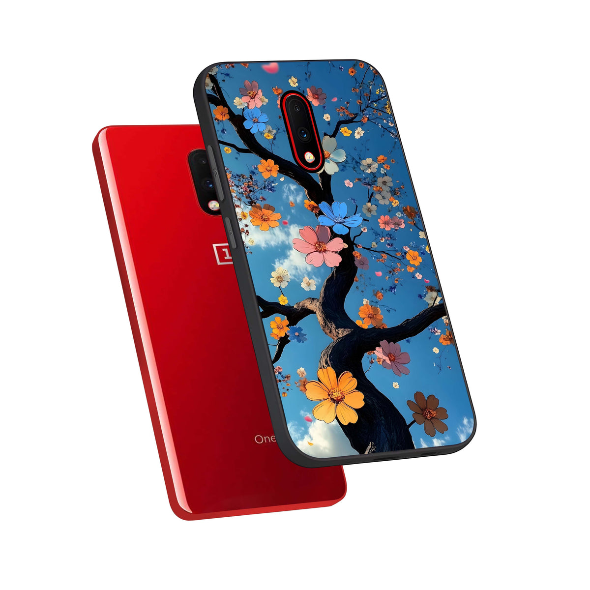  Blossom Dream Sky phone case For OnePlus 7 showing premium glass back cover with detailed artwork