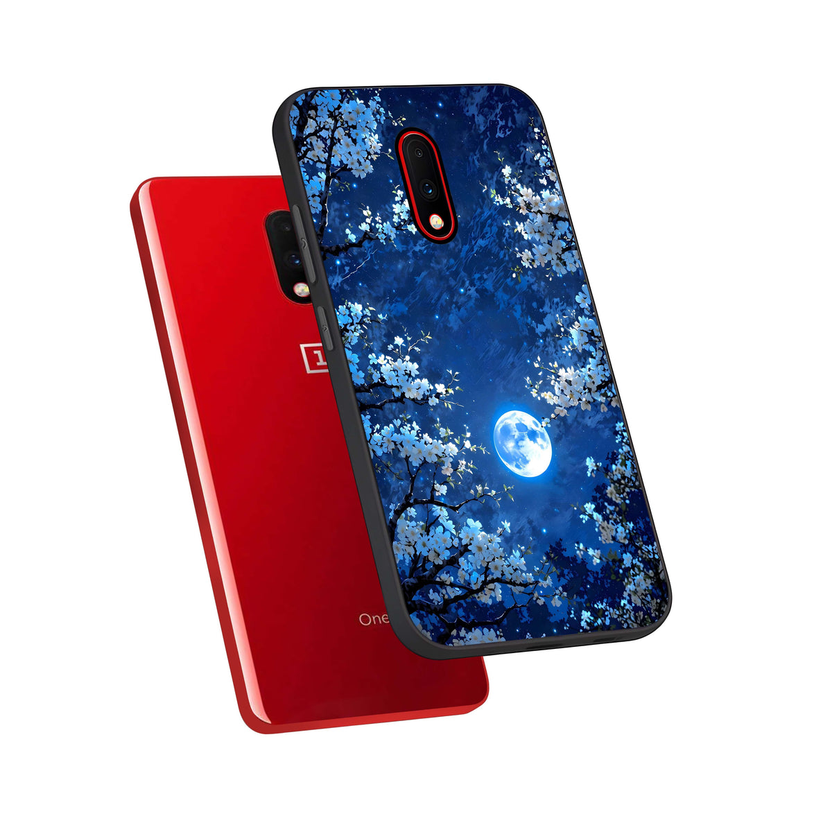  Blossom Moonlight Sky phone case For OnePlus 7 showing premium glass back cover with detailed artwork