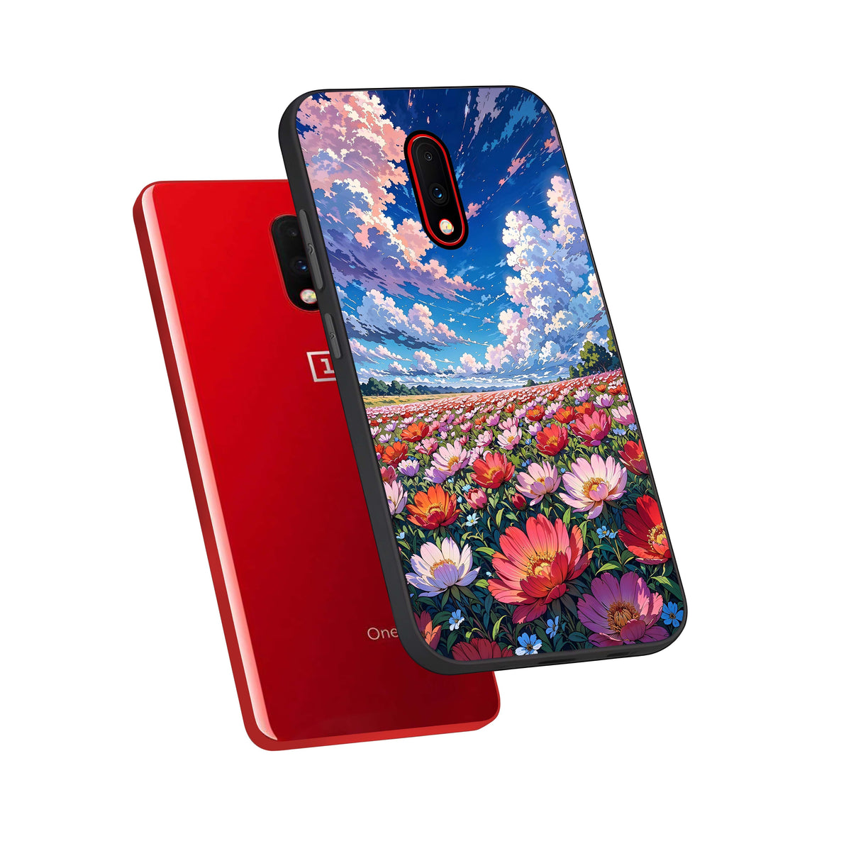  Blossom Sky Field phone case For OnePlus 7 showing premium glass back cover with detailed artwork
