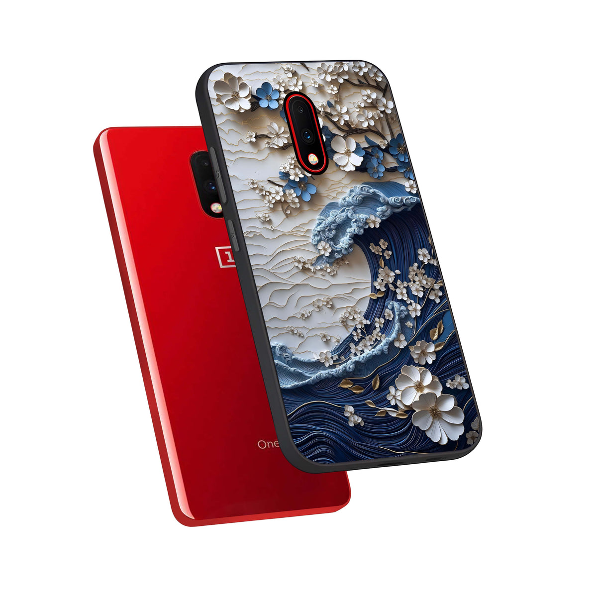  Blossom Wave Art phone case For OnePlus 7 showing premium glass back cover with detailed artwork