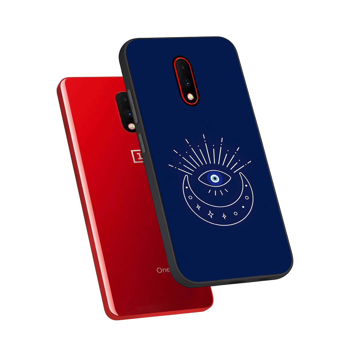  Blue Evil Eye phone case For OnePlus 7 showing premium glass back cover with detailed artwork