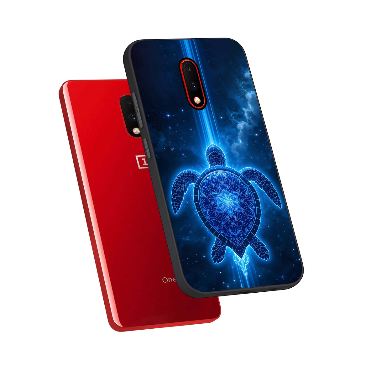  Blue Galaxy Turtle phone case For OnePlus 7 showing premium glass back cover with detailed artwork
