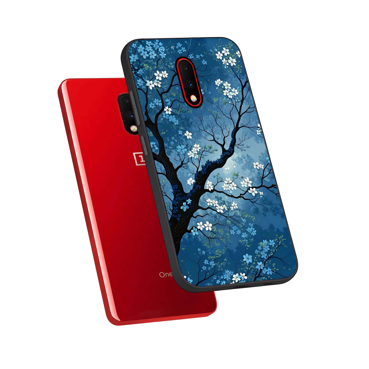  Blue Tree Serenity phone case For OnePlus 7 showing premium glass back cover with detailed artwork