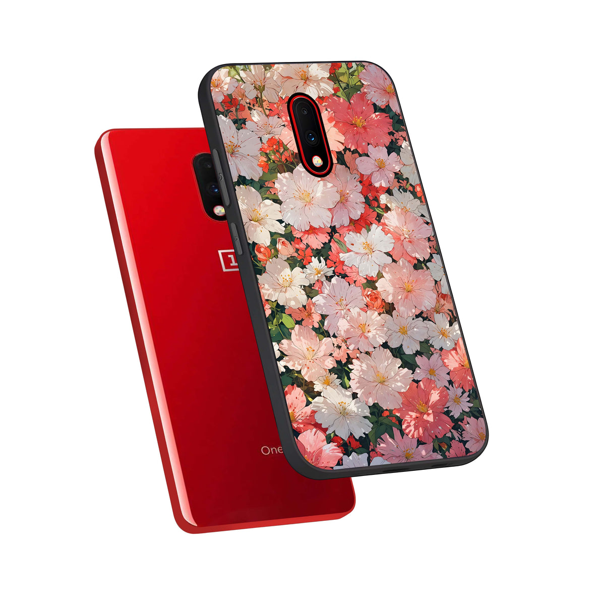  Blush Bloom Field phone case For OnePlus 7 showing premium glass back cover with detailed artwork