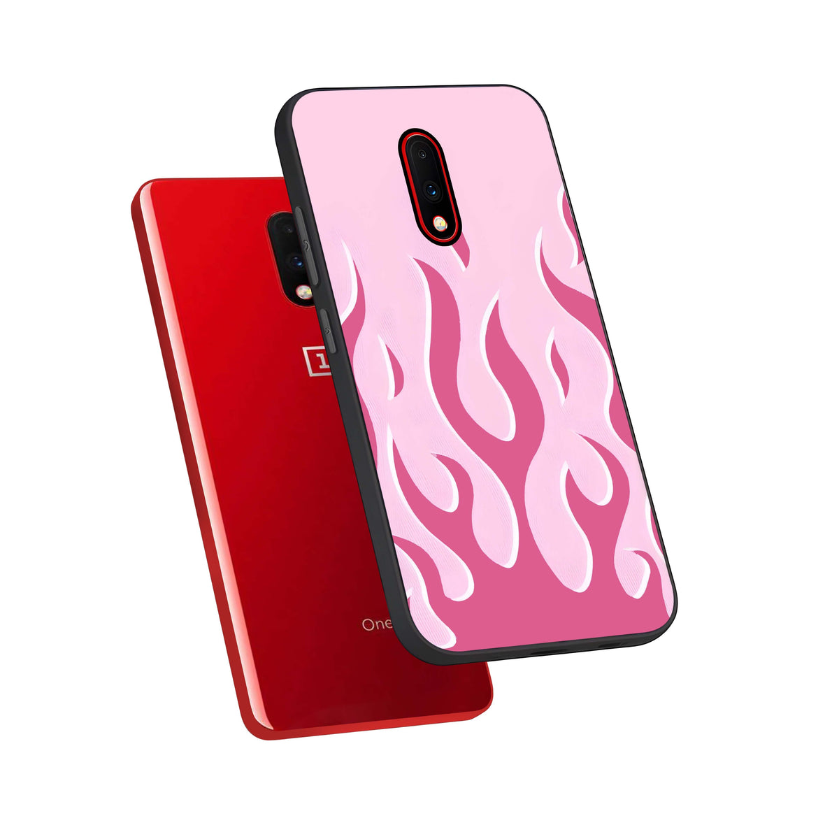  Blush Flame Energy phone case For OnePlus 7 showing premium glass back cover with detailed artwork
