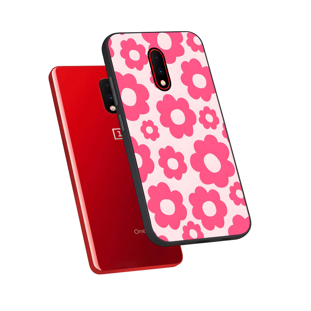  Blush Flower Pop phone case For OnePlus 7 showing premium glass back cover with detailed artwork