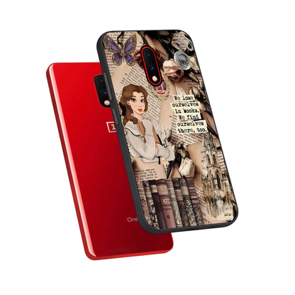  Bookish Dream World phone case For OnePlus 7 showing premium glass back cover with detailed artwork