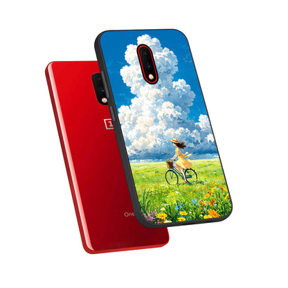  Breezy Meadow Ride phone case For OnePlus 7 showing premium glass back cover with detailed artwork