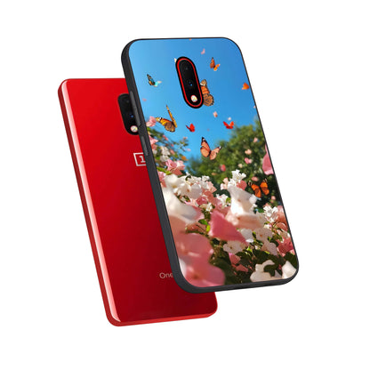  Butterflies In Bloom Sky phone case For OnePlus 7 showing premium glass back cover with detailed artwork