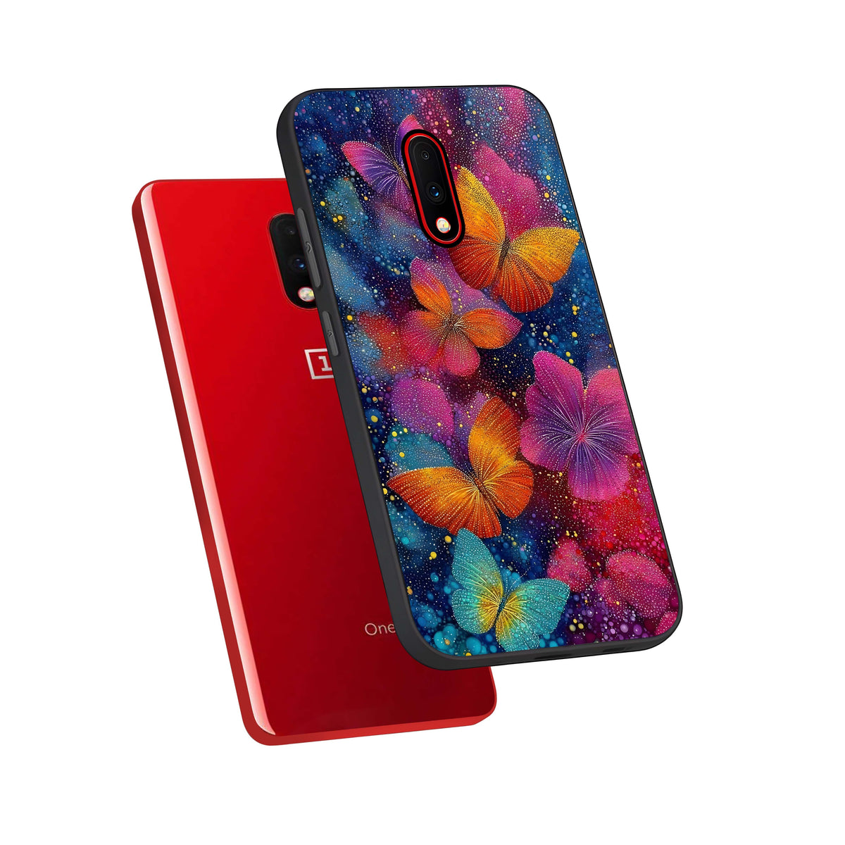  Butterfly Dream Mist phone case For OnePlus 7 showing premium glass back cover with detailed artwork