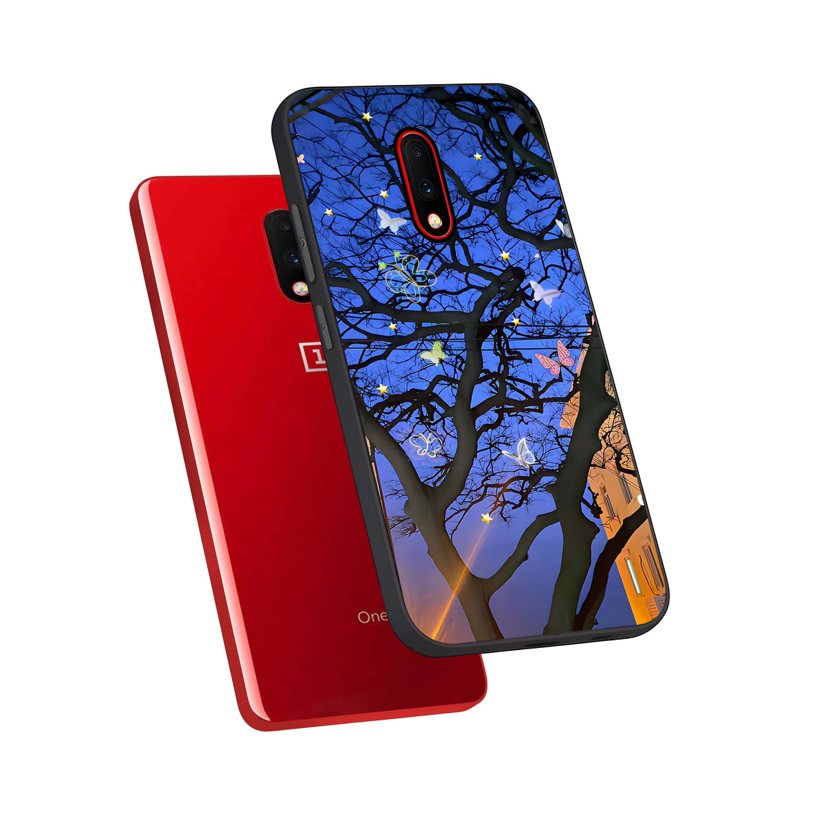  Butterfly Night Magic phone case For OnePlus 7 showing premium glass back cover with detailed artwork